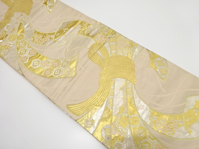 JAPANESE KIMONO / ANTIQUE FUKURO OBI / SILK / WOVEN NOSHI & FLOWER